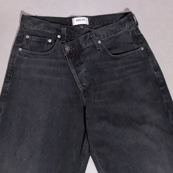 AGOLDE Criss Cross Jeans Black Denim High Rise Straight Button-Fly Women's 28 - Picture 2 of 6